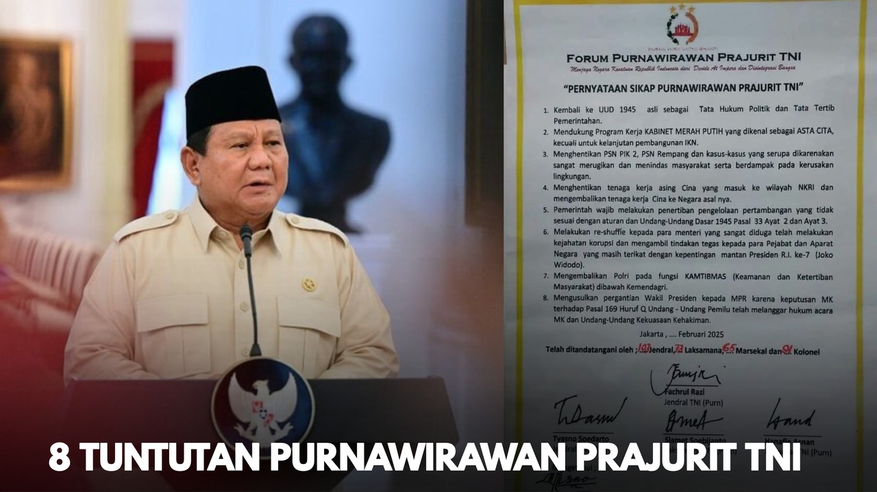8 Tuntutan Forum Purnawirawan TNI Bikin Geger Istana: Kembali ke UUD 1945  Asli Hingga Copot Wapres Gibran