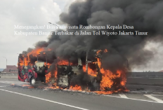 Menegangkan! Bus Pariwisata Rombongan Kepala Desa Kabupaten Banjar Terbakar di Jalan Tol Wiyoto Jakarta Timur 