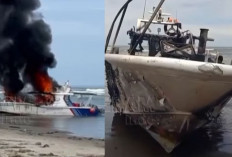 Kapal Patroli KKP Ludes Dibakar Nelayan di Pantai Muara Air Haji Sumbar Gegara Patroli Alat Tangkap Ilegal