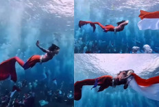 Aksi Gubernur Maluku Utara Kibarkan Bendera Merah Putih di Dasar Laut Sulamadaha dengan Kostum Mermaid