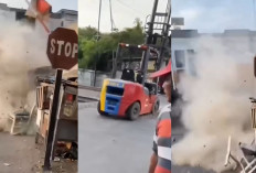 Viral! Forklift Hancur Tertabrak KA di Surabaya, Lokomotif Kereta Rusak dan Penumpang Terdampak