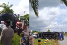 Sopir Asik Main Hape, Hendak Antar Jemaah Haji Bus Putra Sulung Terguling di OKU Timur, 2 Orang Patah Tulang