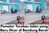 Duh, Pemotor Terabas Jalan yang Baru Dicor di Bandung Barat, Netizen: Ngeyel Banget si