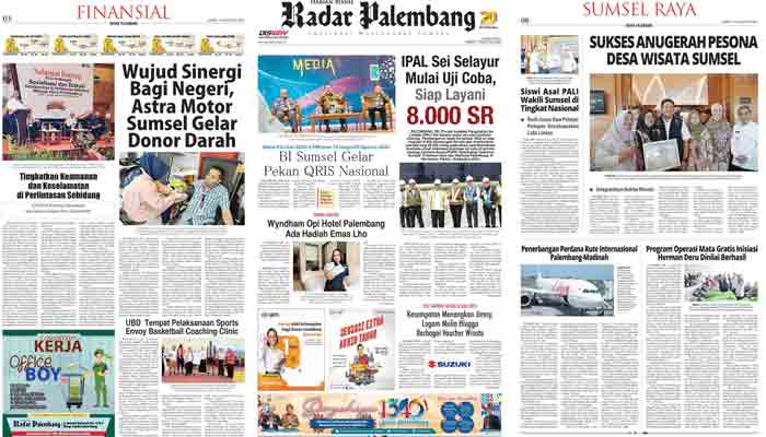 Koran Radar Palembang Edisi, Jum’at 11  Agustus 2023
