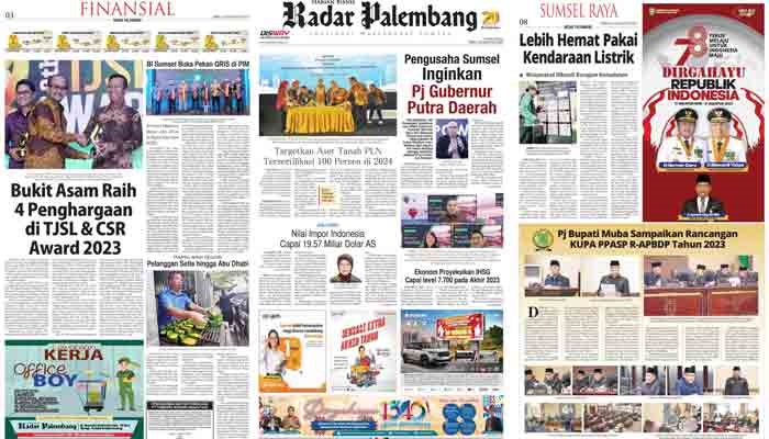 Koran Radar Palembang Edisi,  Rabu 16  Agustus 2023
