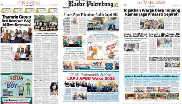 Koran Radar Palembang Edisi, Senin 31 Juli 2023