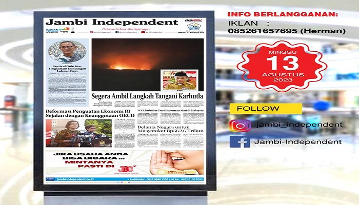 Koran Jambi Independent Edisi, Minggu  10 September 2023