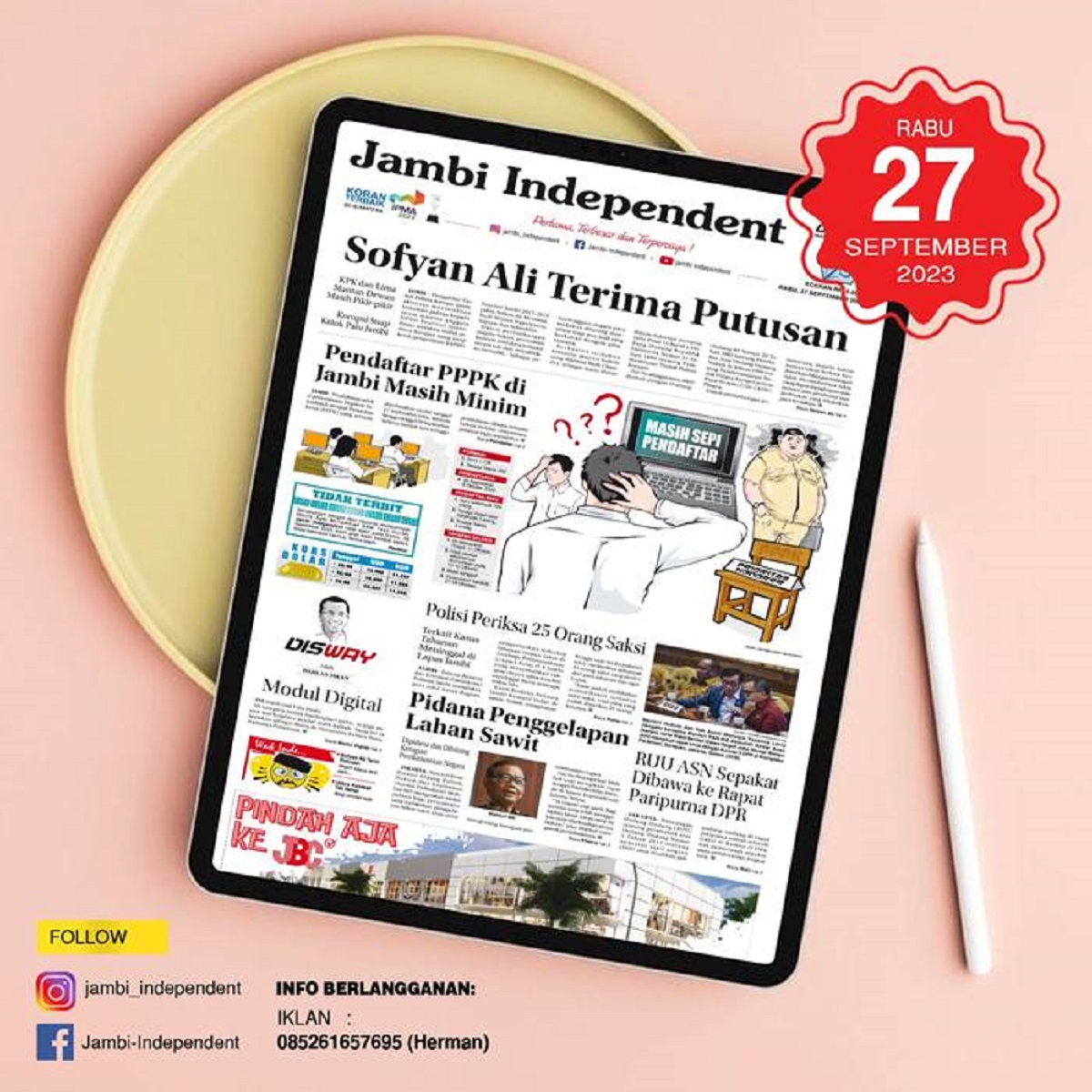 Koran Jambi Independent Edisi Rabu 27 September 2023