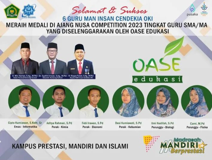 Membanggakan! 6 Guru MAN IC OKI Raih Medali Diajang Nusa Competition 2023
