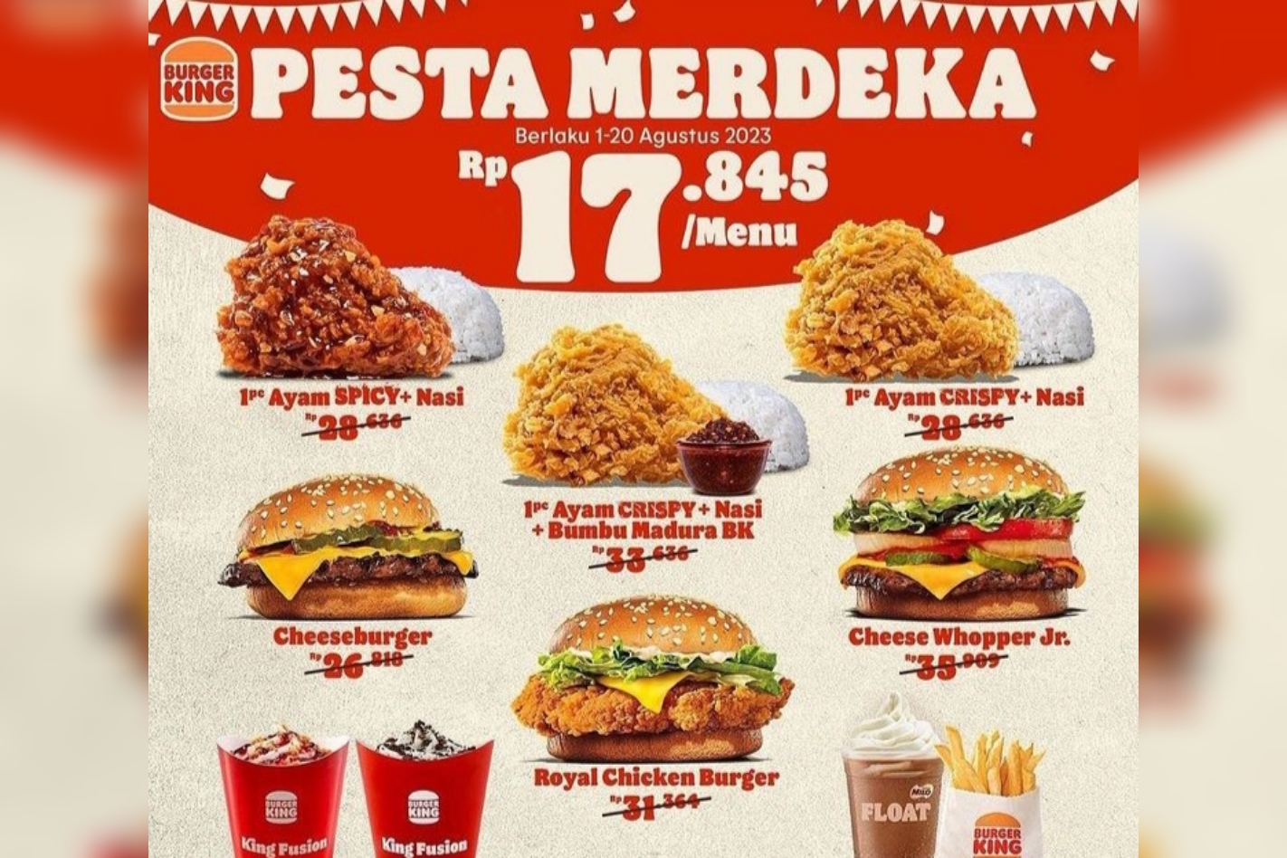 Pesta Merdeka! Promo Burger King Agustus 2023, 8 Menu Favorit Cuma Rp 17 Ribuan