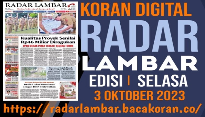 Koran Radar Lambar, Edisi Selasa 03 Oktober 2023