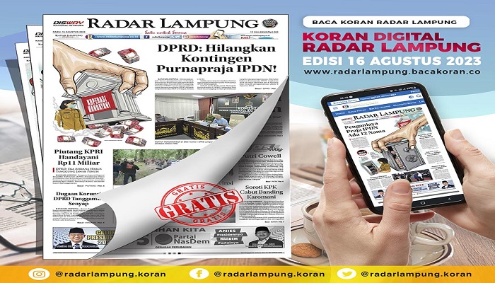 Koran Radar Lampung Edisi,  Rabu 16  Agustus 2023